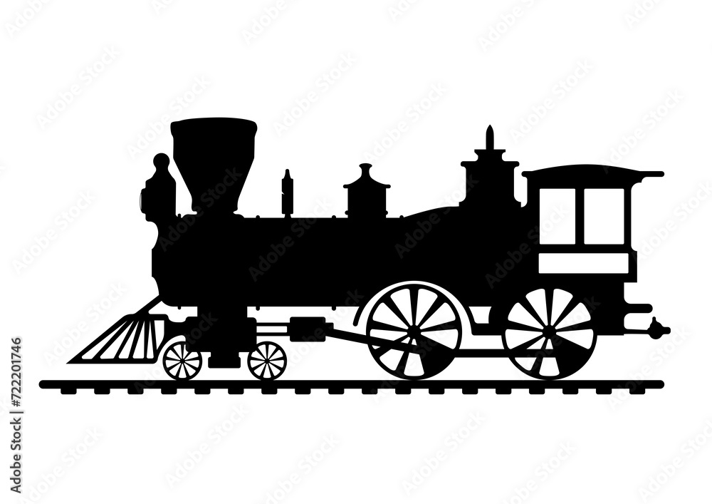 Fototapeta premium Black and white train image in illustrator on a white background