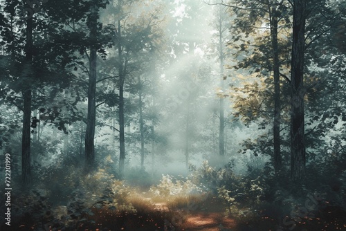 Artistic conception of beautiful landscape painting of nature of forest  background illustration  tender and dreamy design.