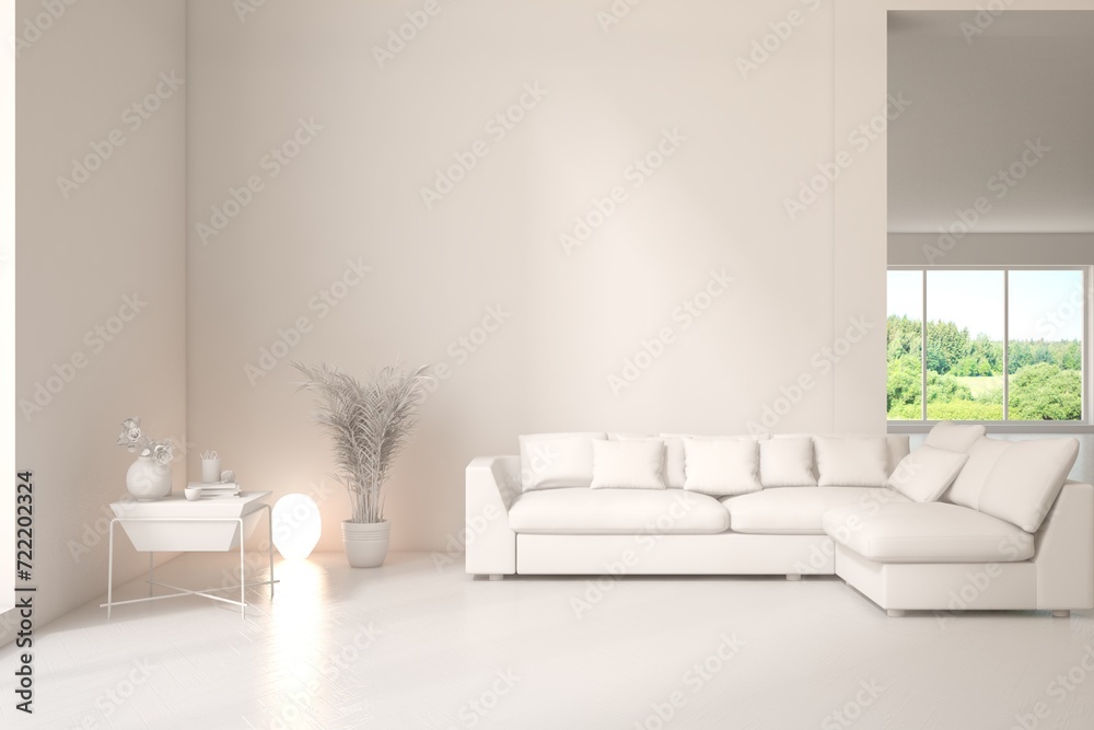 Fototapeta premium White living room concept with sofa. 3D illustration