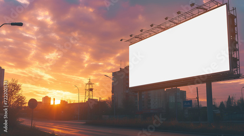 billboard at sunset, billboard blank for outdoor advertising poster or blank billboard for advertisement.