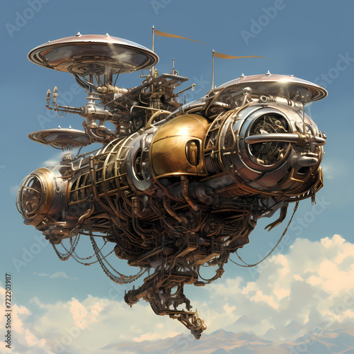 Steampunk-inspired flying machine.