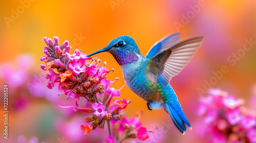 Hummingbird Among Flowers