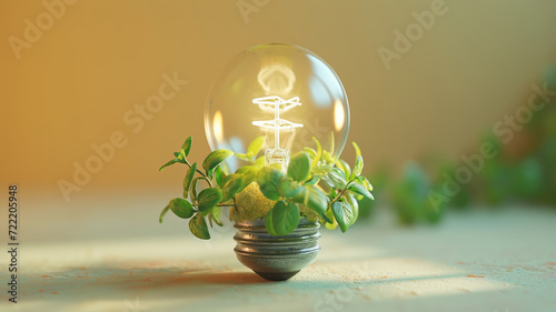 3d light bulb with plant inside, eco concept, Natural energy concept.