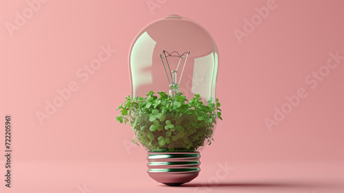 3d light bulb with plant inside, eco concept, Natural energy concept.