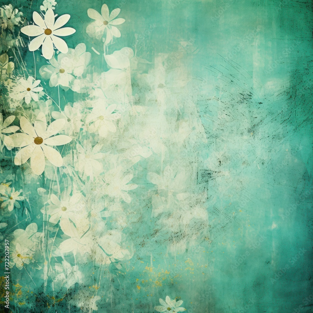 teal abstract floral background with natural grunge texture