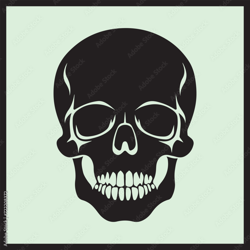 Human Black Skull Silhouette Vector Hand Drawn, Face Skull Icon