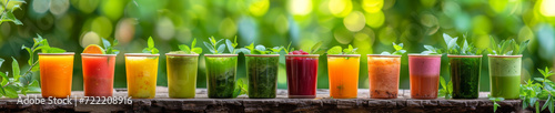 organic smoothies and juices in a garden setting