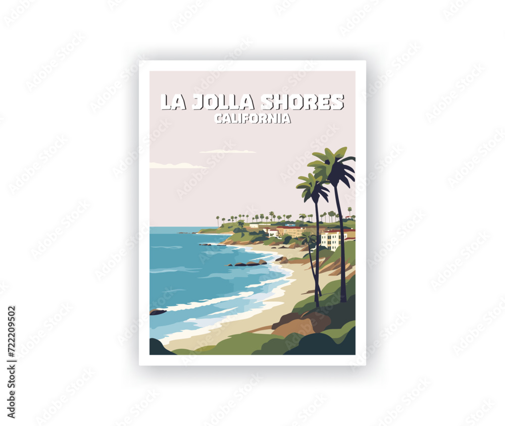 La Jolla Shores, California Illustration Art. Travel Poster Wall Art. Minimalist Vector art