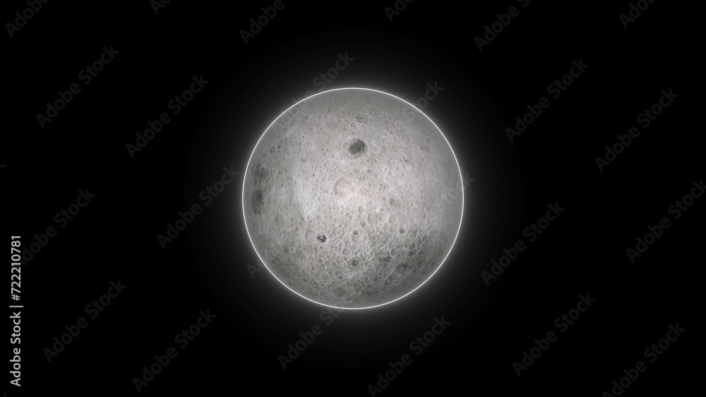 Realistic, neon light spinning Moon isolated on the black background illustration. Realistic, neon light spinning Moon isolated on the black background illustration.