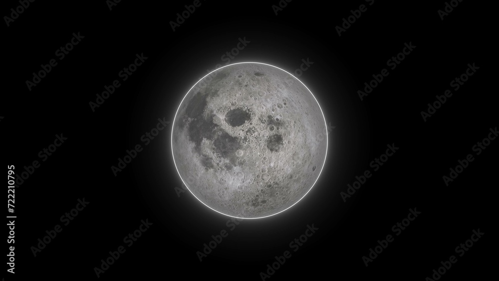 Obraz premium Realistic, neon light spinning Moon isolated on the black background illustration.