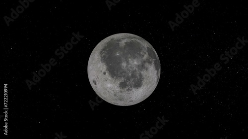 Realistic, neon light spinning Moon isolated on the black background illustration.