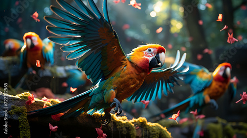 Avian Euphoria. Parrots in Flight © EwaStudio