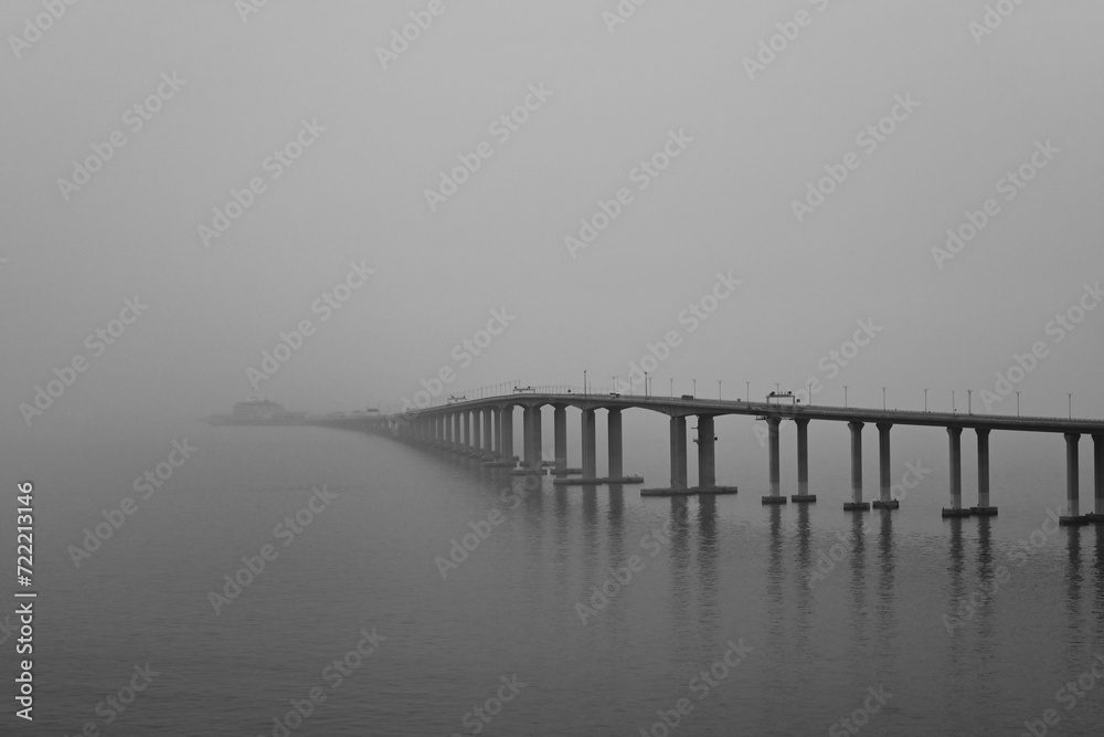 The Hong Kong-Zhuhai-Macao Bridge gradually disappears into the fog