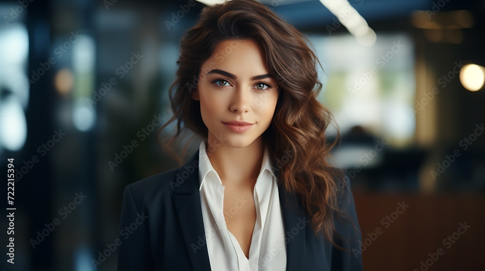 Naklejka premium Portrait of a beautiful young brunette woman in a business suit.