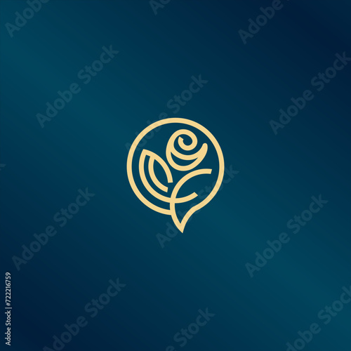 Gold Flower Logo Design, Blooming Fower Vector, Flower Design