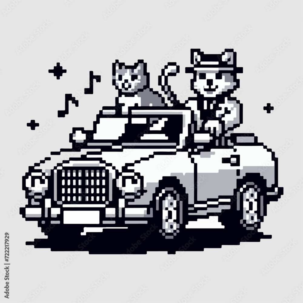 Fototapeta premium Cat riding a cabriole in pixel art style