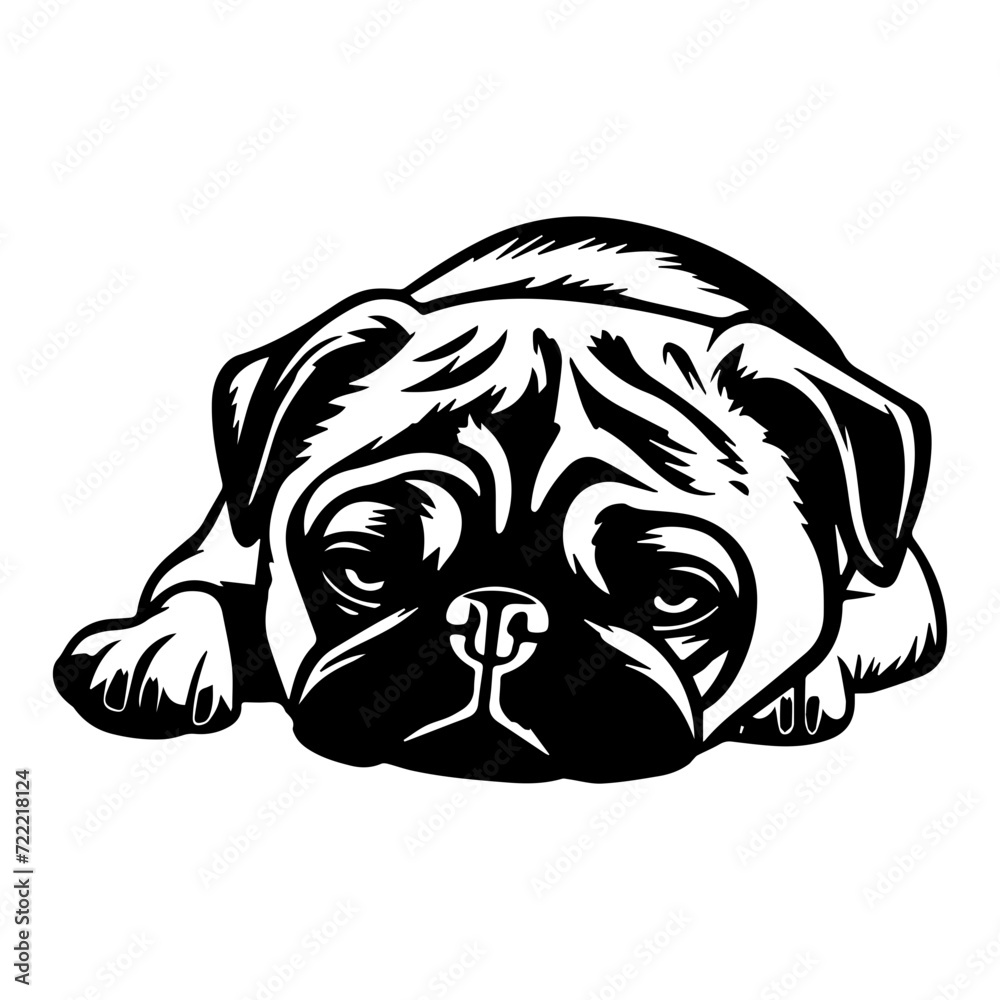 adorable sleeping pug icon illustration, adorable sleeping pug silhouette logo svg vector