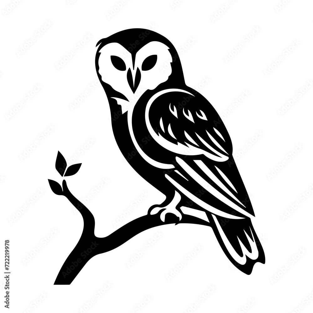 barn owl on branch icon illustration, barn owl on branch silhouette logo svg vector barn owl on branch icon illustration, barn owl on branch silhouette logo svg vector