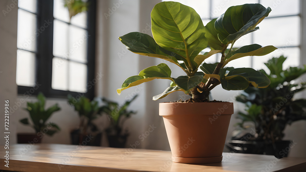 Fototapeta premium Potted Plant with Tree in Flowerpot and Leaves, Isolated in Nature for Home Decoration and Gardening
