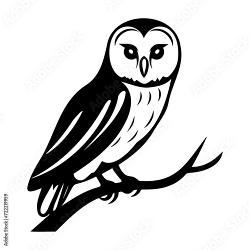 barn owl on branch icon illustration, barn owl on branch silhouette logo svg vector