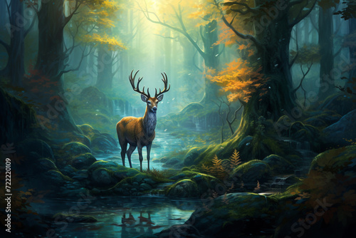 Illustration of a deer in a forest