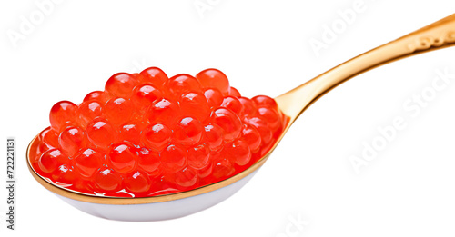 Delicious salmon caviar heaped on a spoon, cut out