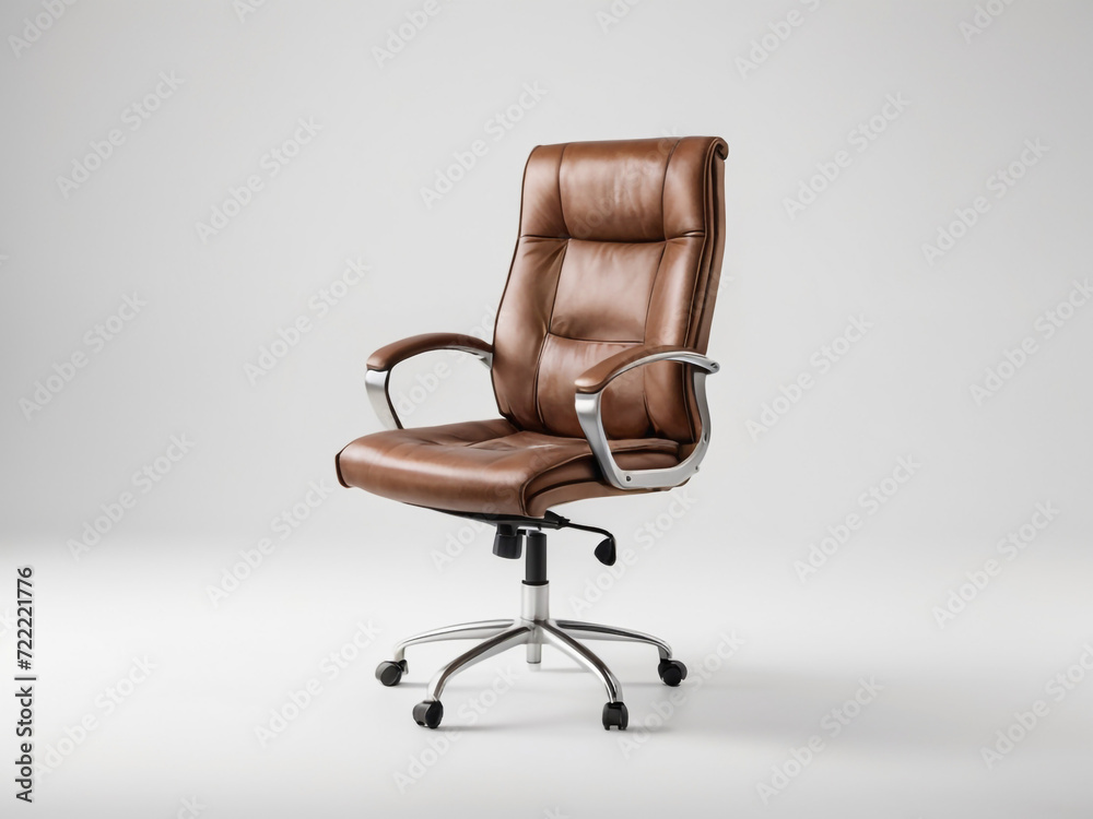 Fototapeta premium Brown leather office chair isolated on white background