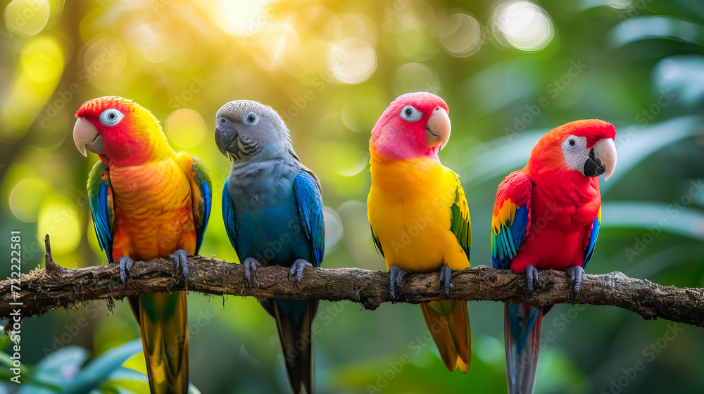 Obraz premium Vibrant Birds Amidst Palm Trees