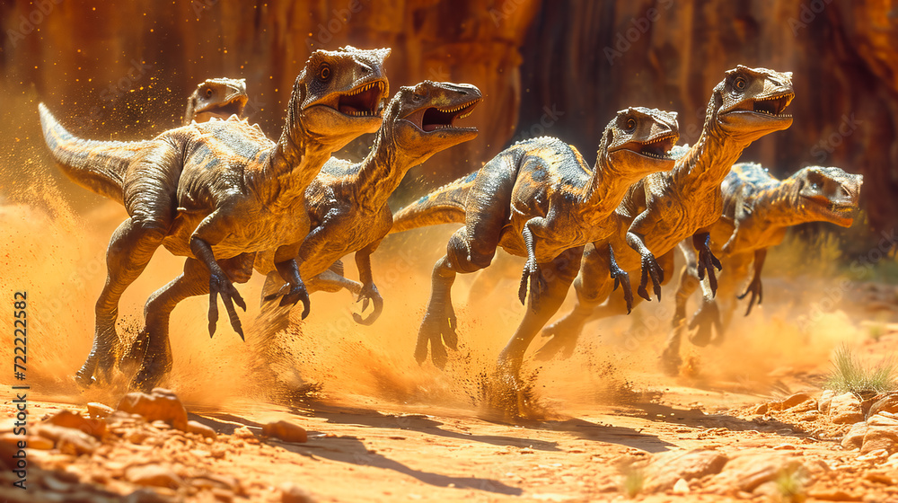 Fototapeta premium Dinosaur Dynasty. Velociraptors in Action