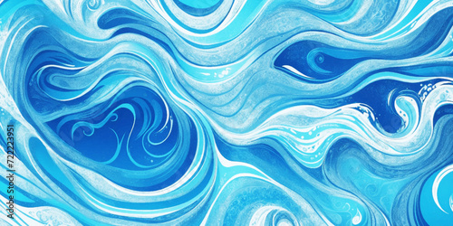Blue ocean wave background. Blue and white water ocean background. Wavy line background. Hand drawn watercolour ocean background. Vector illustration.