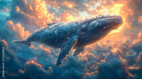 Whale in the Clouds. Floating Giants. Surreal Marine Landscape