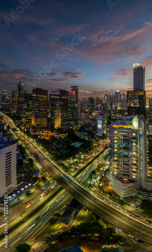 Panoramic view of jakarta City, Indonesia, with beautiful sunset. Jakarta is the largest city in indonesia that also the center of governance and business district. 