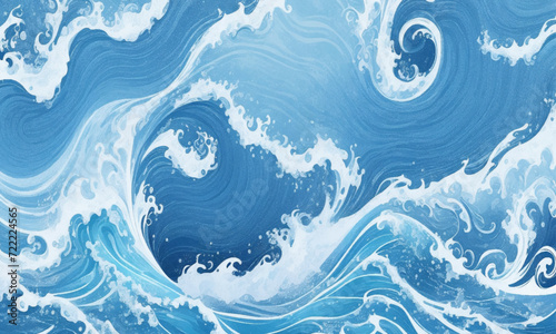 Blue ocean wave background. Blue and white water ocean background. Wavy line background. Hand drawn watercolour ocean background. Vector illustration.
