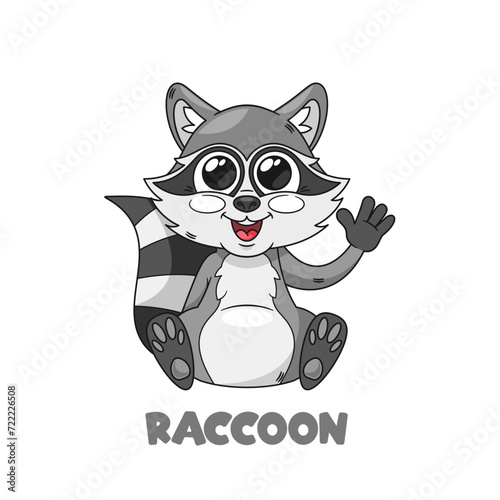 Lovable Cartoon Raccoon Forest Animal Character With Big, Expressive Eyes, Mischievous Grin, And A Fluffy Striped Tail