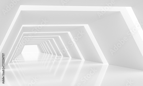 3d render display products. Modern Future floor technology Museum space designt, abstract interior futuristic empty floor and room sci-fi corridor light cast shadow on the wall background showcase.