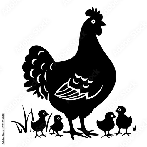 hen with chicks icon illustration, hen with chicks silhouette logo svg vector