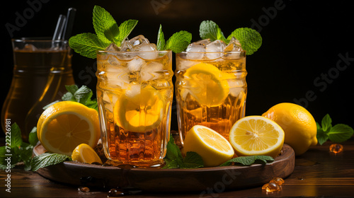 iced tea with lemon and ice in tall glasses