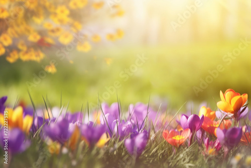 The first spring saffron flowers blooming in the field  © pilipphoto