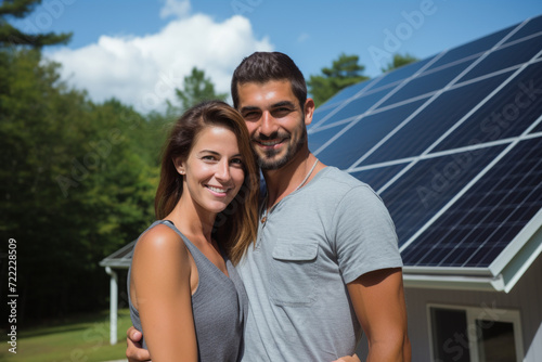 couple smiling and standing in front of their house