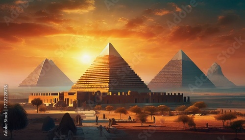 egyptian pyramids at sunset 