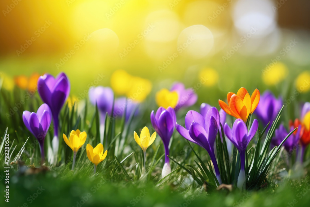 The first spring saffron flowers blooming in the field The first spring saffron flowers blooming in the field