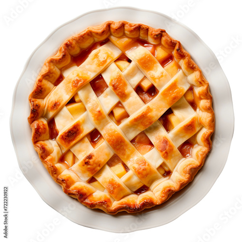 Apple pie on a white plate with a transparent backgeound. photo