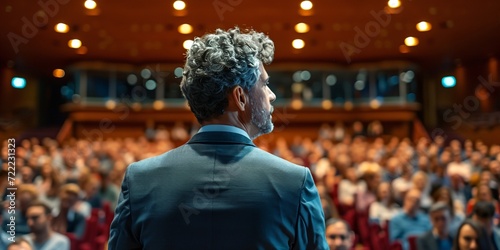 Speaker at business conference perform speech to audience