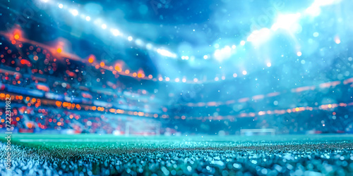 Dazzling stadium under night sky, its field aglow with stadium lights and stands filled with roar of spectators, sets stage for iconic sports matches and electric energy of competitive play