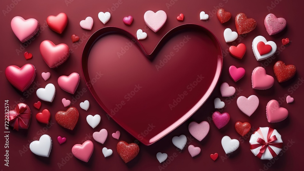 Highly detailed illustration of a photo realistic beautiful maroon background of valentine theme with love icon