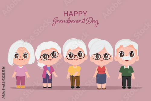 International grandparents day. Chibi elderly character cartoon vector. Grandfather and Grandmother cartoon design.