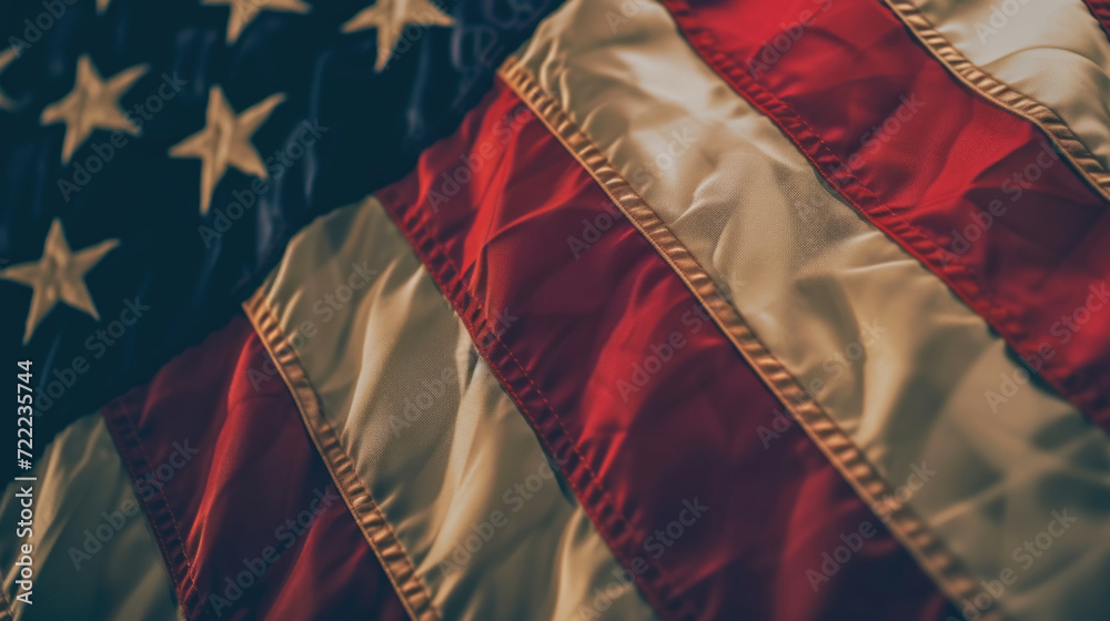 Vintage American Flag Up Close Background Wallpaper, Generative AI