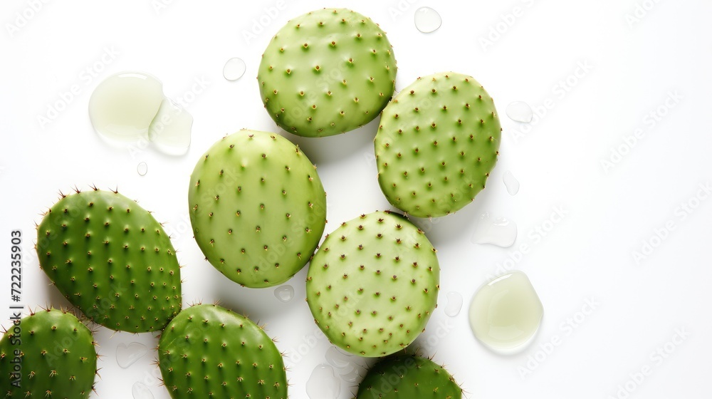 Concept of cactus cosmetics product skin care or hair care and cactus opuntia plant. Natural organic cosmetics with prickly pear cactus extract. Sustainable. Green cosmetic. Mock-up, advertising, Concept of cactus cosmetics product skin care or hair care and cactus opuntia plant. Natural organic cosmetics with prickly pear cactus extract. Sustainable. Green cosmetic. Mock-up, advertising,