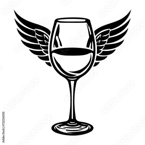 Wine Glass with Angel Wings icon illustration, Wine Glass with Angel Wings silhouette logo svg vector