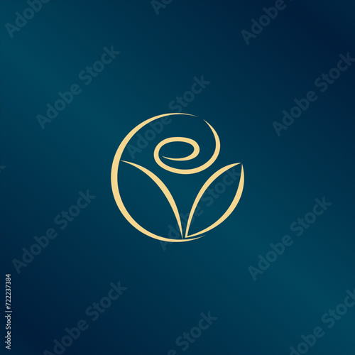 Gold Flower Logo Design, Blooming Fower Vector, Flower Design